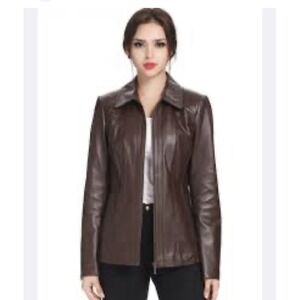 NEW Womens BGSD Ellen Brown Lambskin Leather Jacket Zip 3X Pockets Lined **
